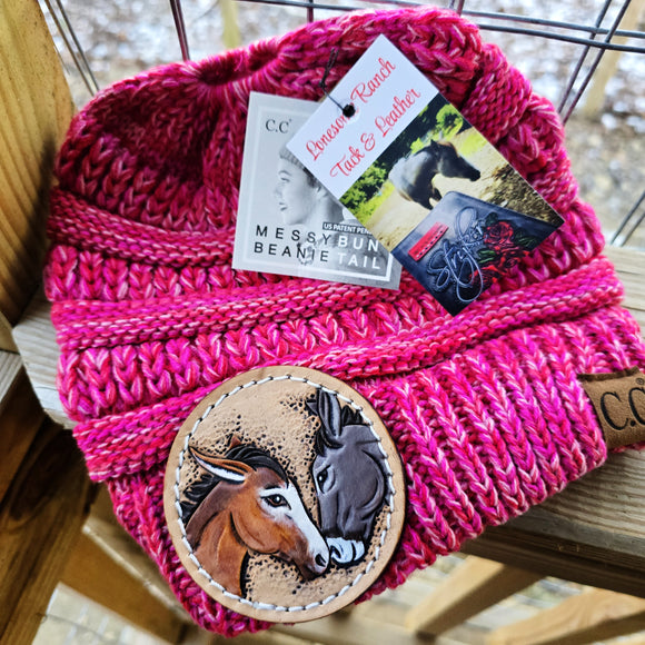 Pink Messy Bun Beanie - Donkey & Mule