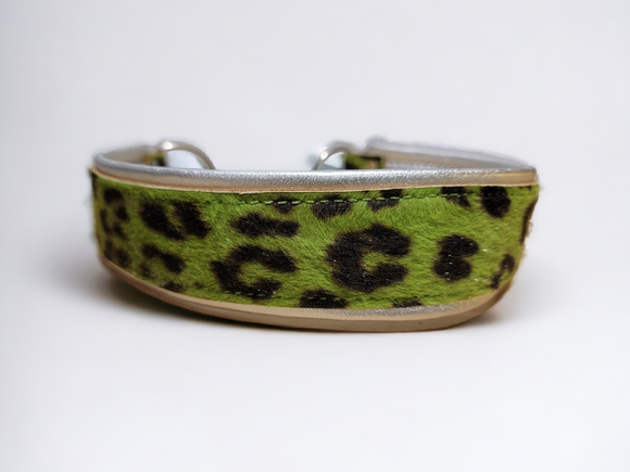Green Leopard Cowhide Silver Padded Martingale