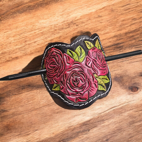 Hair Stick Barette - Pink Roses  - Medium Fit