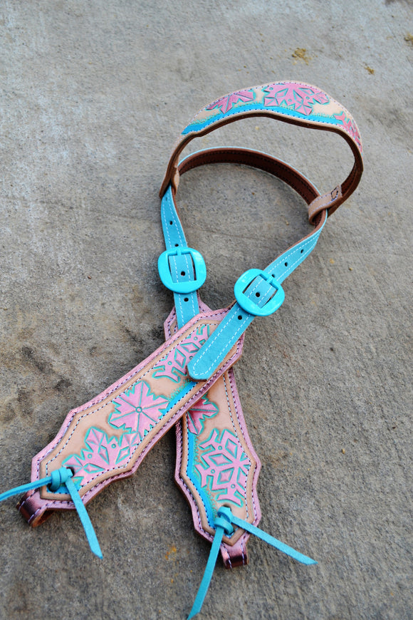 Browband Headstall - Turquoise & Rose Gold